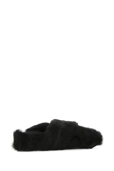 Shop Jil Sander Woman Black Fur Slippers