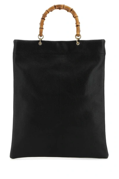 Shop Jil Sander Woman Black Leather Medium Shopping Bag