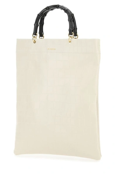 Jil Sander Ivory Leather Medium Shopping Bag In White