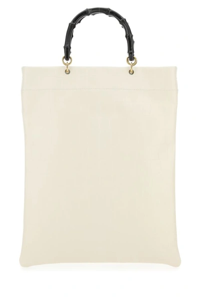 Jil Sander Ivory Leather Medium Shopping Bag In White