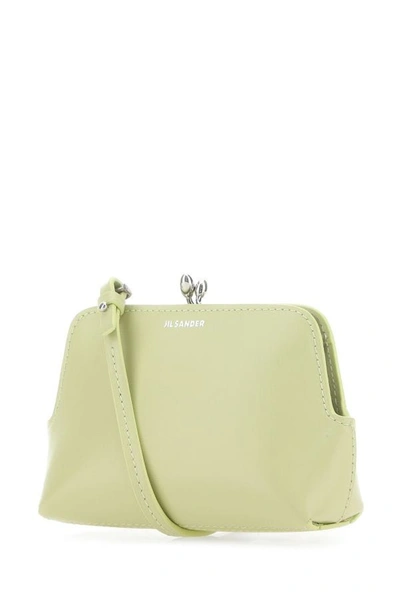 Shop Jil Sander Woman Pastel Green Leather Micro Goji Crossbody Bag