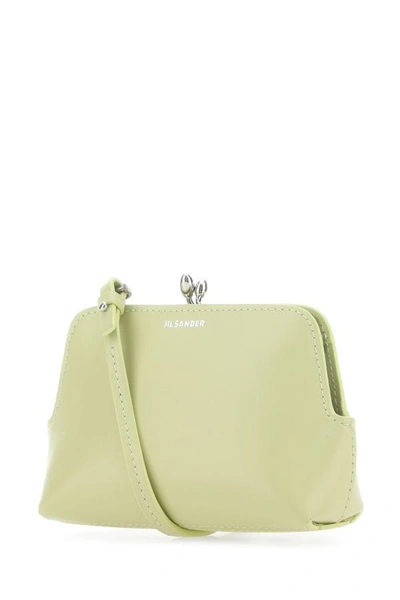 Jil Sander Pastel Green Leather Micro Goji Crossbody Bag In Green