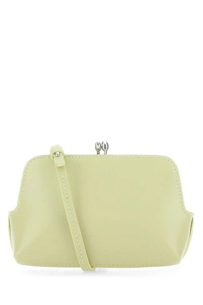 Shop Jil Sander Woman Pastel Green Leather Micro Goji Crossbody Bag