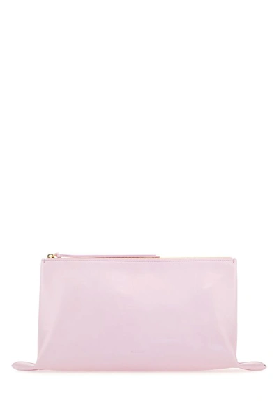 Shop Jil Sander Woman Pastel Pink Leather Medium Clutch