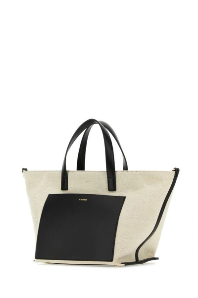 Shop Jil Sander Woman Two-tone Canvas And Leather Small Wander Square Handbag In Multicolor