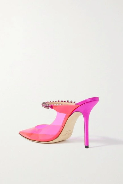 Jimmy Choo Bing 100 Neon Pvc And Crystal-embellished Satin Mules In Pink