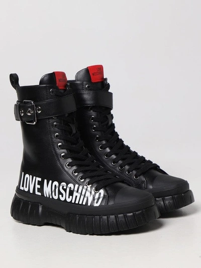 Shop Love Moschino Women Black Flat Women Boots/booties Boots/booties