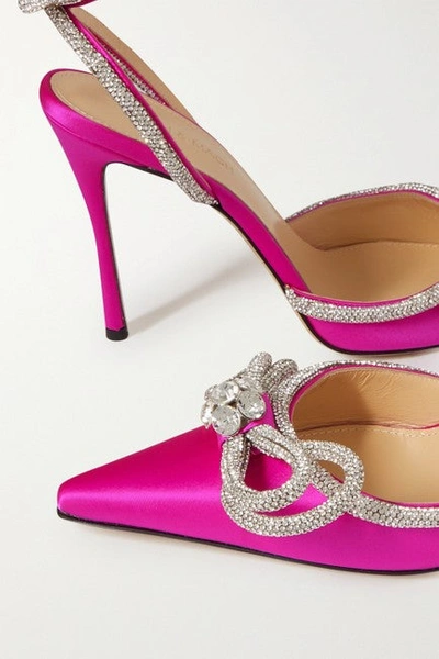 Shop Mach & Mach Women Pink Double Bow Crystal-embellished Silk-satin Point-toe Pumps