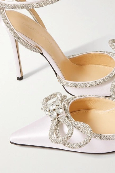 Shop Mach & Mach Women White Double Bow Crystal-embellished Silk-satin Point-toe Pumps