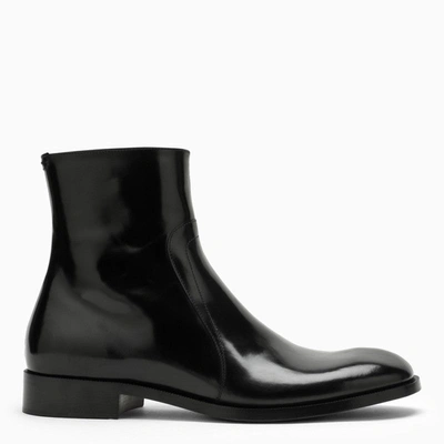 Shop Maison Margiela Black Smooth Leather Ankle Boot Men