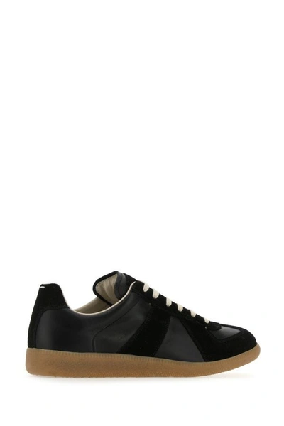 Shop Maison Margiela Man Black Leather And Suede Replica Sneakers