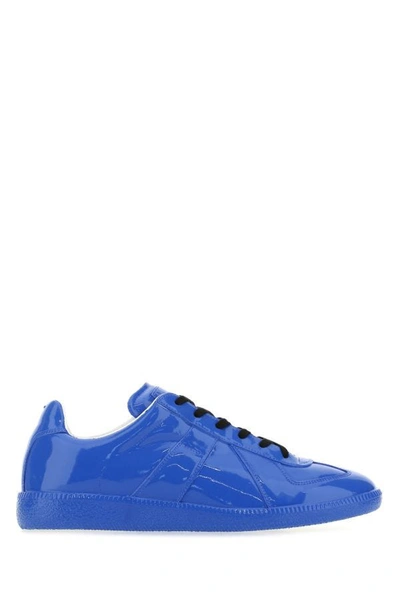 Shop Maison Margiela Man Electric Blue Leather Replica Sneakers