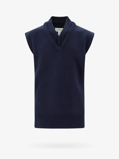 Shop Maison Margiela Man Vest Man Blue Knitwear