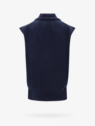 Shop Maison Margiela Man Vest Man Blue Knitwear