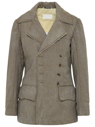 Shop Maison Margiela Woman  Beige Wool Jacket In Gray