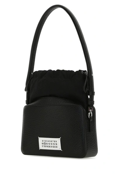 Maison Margiela Woman Black Leather And Fabric 5ac Bucket Bag In Black