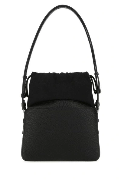 Maison Margiela Woman Black Leather And Fabric 5ac Bucket Bag In Black
