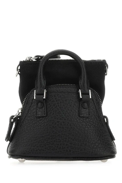 Shop Maison Margiela Woman Black Leather And Fabric 5ac Handbag