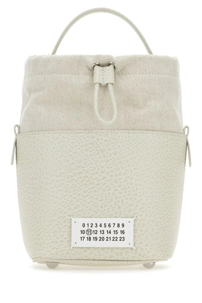 Maison Margiela Women Chalk Leather And Canvas Mini 5ac Bucket Bag In White