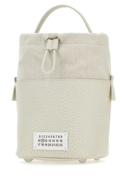 Shop Maison Margiela Woman Chalk Leather And Canvas Mini 5ac Bucket Bag In White