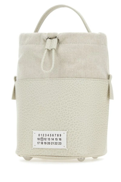 Maison Margiela Women Chalk Leather And Canvas Mini 5ac Bucket Bag In White