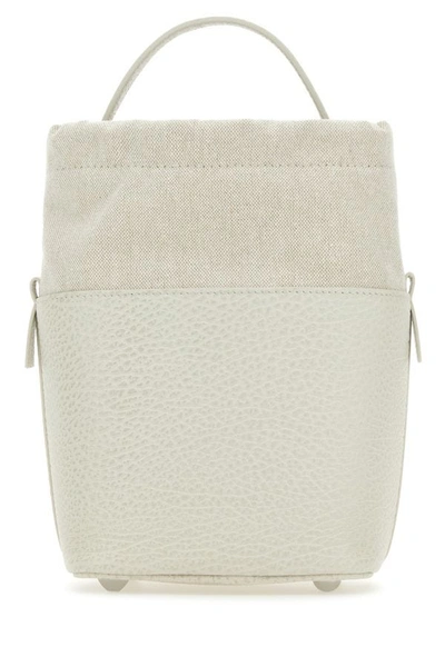 Shop Maison Margiela Woman Chalk Leather And Canvas Mini 5ac Bucket Bag In White