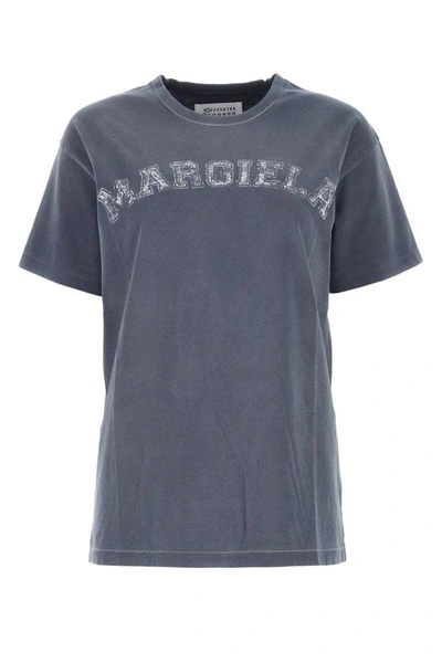 Shop Maison Margiela Woman Denim Blue Cotton T-shirt