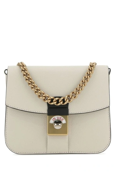 Shop Maison Margiela Woman Two-tone Leather And Cotton New Lock Square Handbag In Multicolor