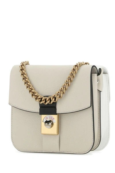 Maison Margiela Two-tone Leather And Cotton New Lock Square Handbag In Multicolor