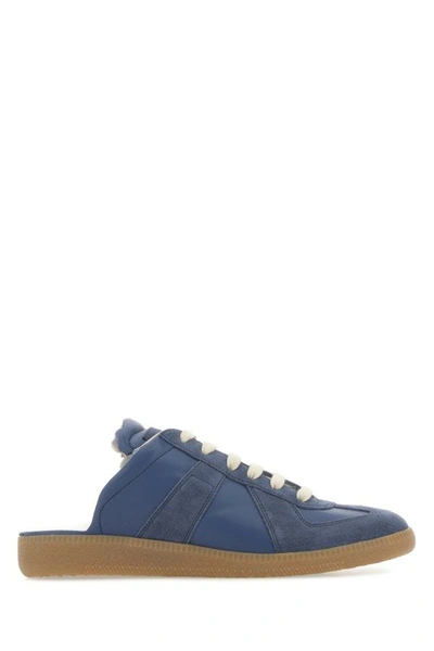 Shop Maison Margiela Woman Two-tone Leather Replica Slippers In Blue