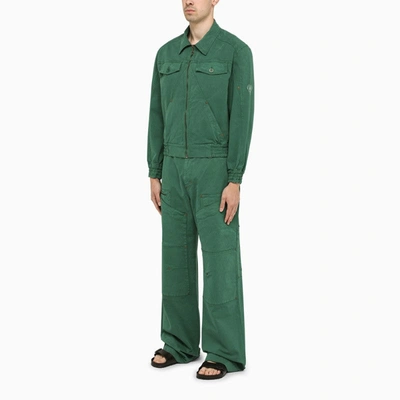 Shop Marine Serre Green Stretch Cotton Trousers Men