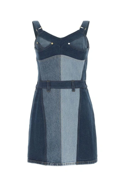 Shop Marine Serre Woman Denim Dungarees Dress In Blue