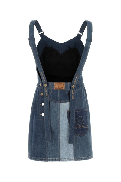 Marine Serre Patchwork Regenerated Stretch Denim Minidress In Blue