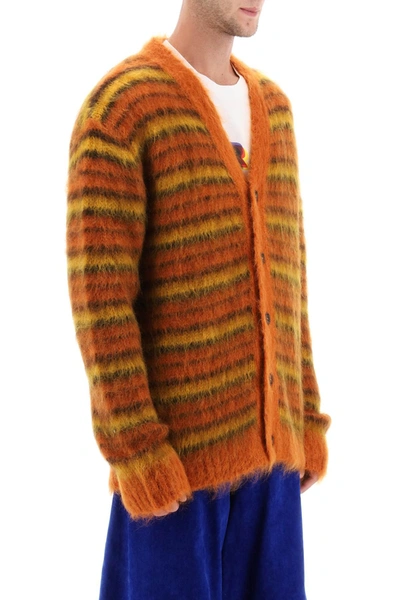 Shop Marni Cardigan In Striped Brushed Mohair Men In Multicolor