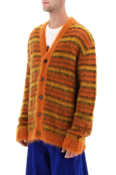 Shop Marni Cardigan In Striped Brushed Mohair Men In Multicolor