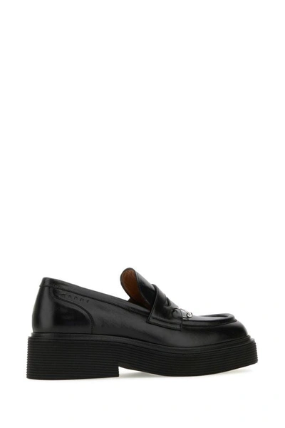 Shop Marni Man Black Leather Loafers