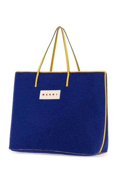 Shop Marni Man Blue Felt Medium Janus Shopping Bag