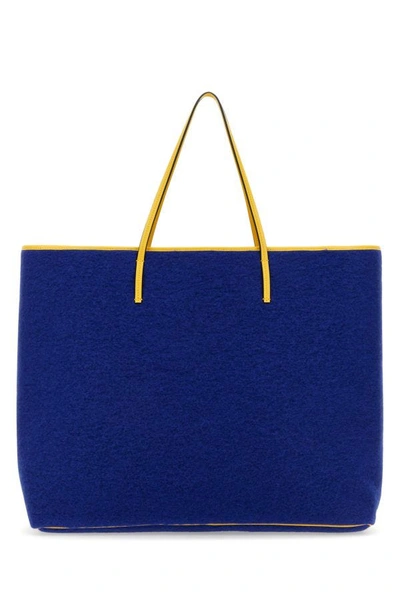 Shop Marni Man Blue Felt Medium Janus Shopping Bag