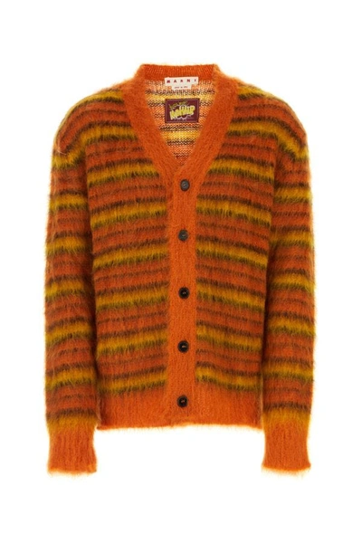 Shop Marni Man Embroidered Mohair Blend Fuzzy-wuzzy Cardigan In Multicolor