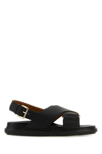 Shop Marni Woman Black Leather Fussbett Sandals