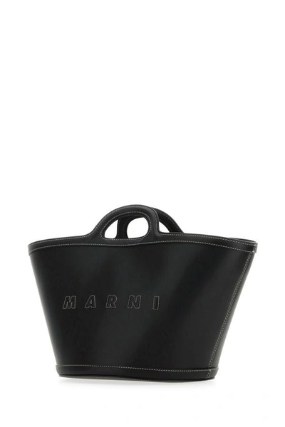 Marni Women Black Leather And Raffia Small Tropicalia Summer Handbag In Black