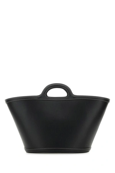 Marni Women Black Leather And Raffia Small Tropicalia Summer Handbag In Black