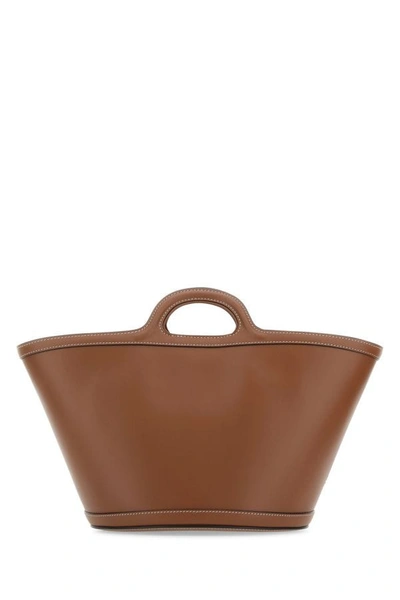 Marni Tropicalia Small Brown Handbag With Embossed Logo And Contrasting Stitch In Leather Woman In Brown