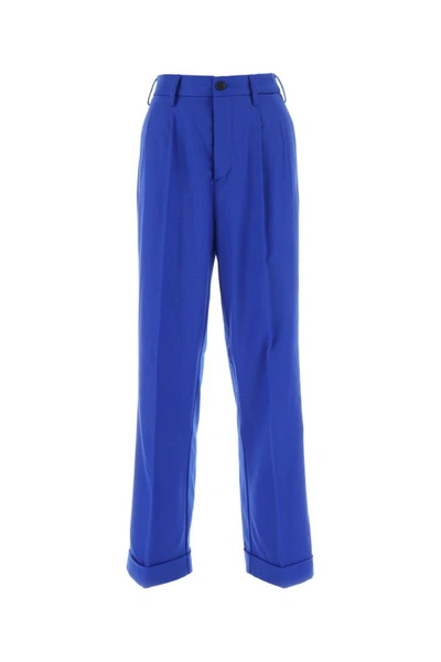Shop Marni Woman Electric Blue Stretch Wool Blend Wide-leg Pant