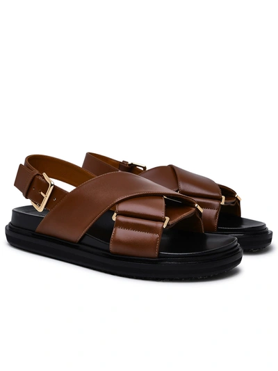 Shop Marni Leather Fussbett Sandals Woman In Brown