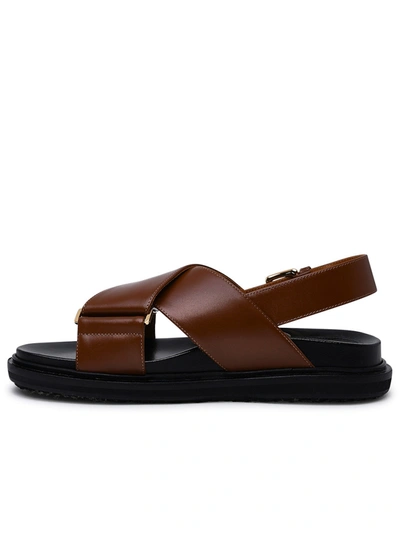 Shop Marni Woman  Leather Fussbett Sandals In Brown