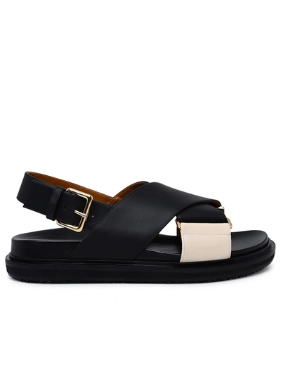Shop Marni Woman  Leather Fussbett Sandals In Black