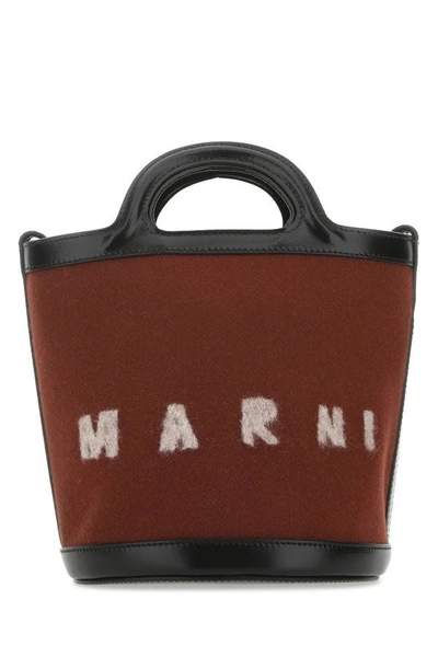 Shop Marni Woman Two-tone Felt And Leather Tropicalia Bucket Bag In Multicolor