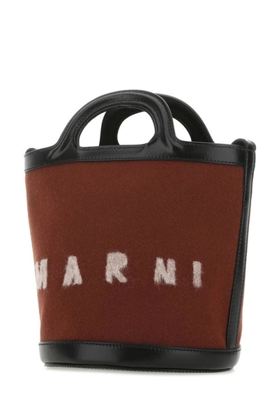 Shop Marni Woman Two-tone Felt And Leather Tropicalia Bucket Bag In Multicolor