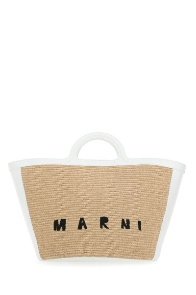 Shop Marni Woman Two-tone Leather And Raffia Large Tropicalia Summer Handbag In Multicolor